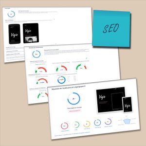 3 pages d'ordinateurs montrant les résultats d'un audit SEO