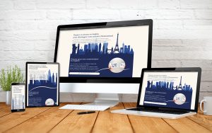 Une image qui présente un même contenu sur 4 types d'écrans, afin de montrer l'adaptabilité d'un site