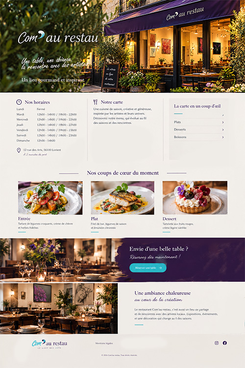 Exemple d'une page vitrine pour restaurant